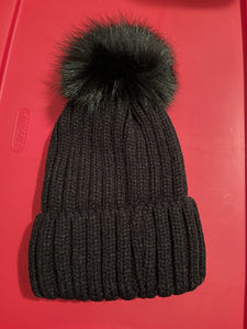 FOX FUR BALL Hat [BLACK]